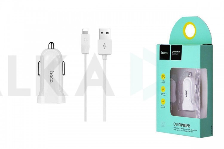 Автомобильное зарядное устройство АЗУ USB + кабель Lightning HOCO Z2 2000mAh (белый)