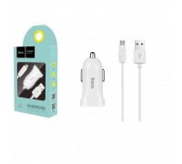Автомобильное зарядное устройство АЗУ USB + кабель MicroUSB HOCO Z2 1500mAh (белый)