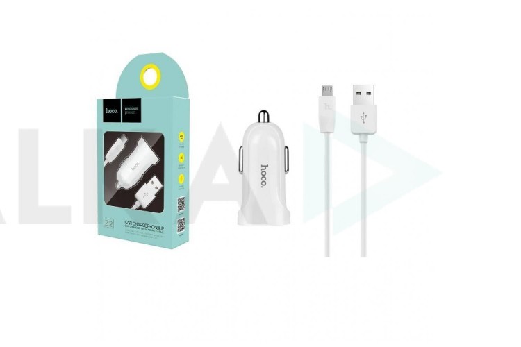 Автомобильное зарядное устройство АЗУ USB + кабель MicroUSB HOCO Z2 1500mAh (белый)