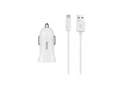 Автомобильное зарядное устройство АЗУ 2USB + кабель MicroUSB HOCO Z2A 2400mAh (белый)