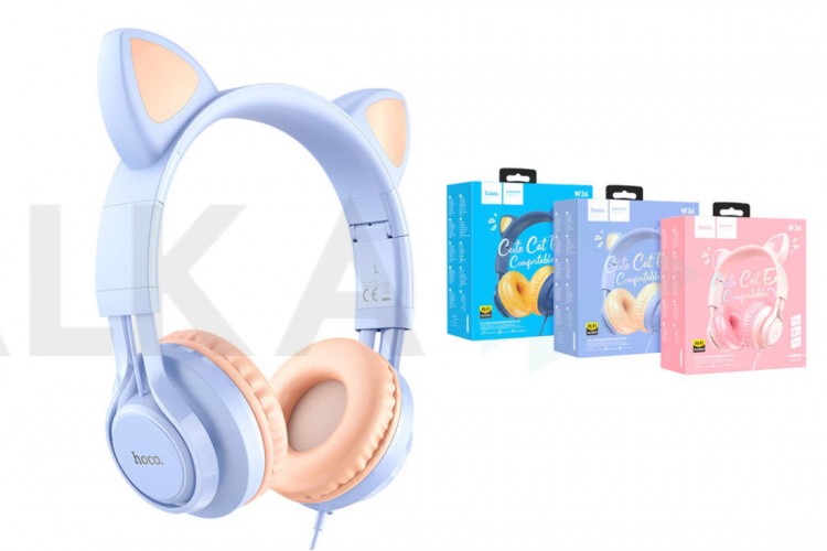 Наушники мониторные проводные HOCO W36 Cat ear kids wireless headphones Bluetooth (синий)