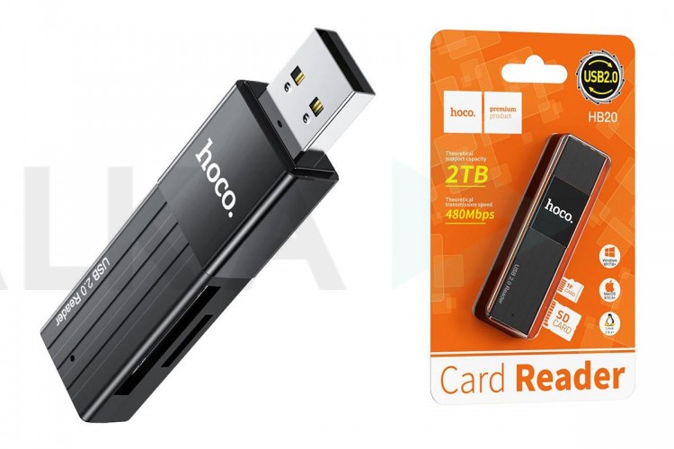 Картридер Card-Reader HOCO HB20 SD/microSD USB 2.0 черный