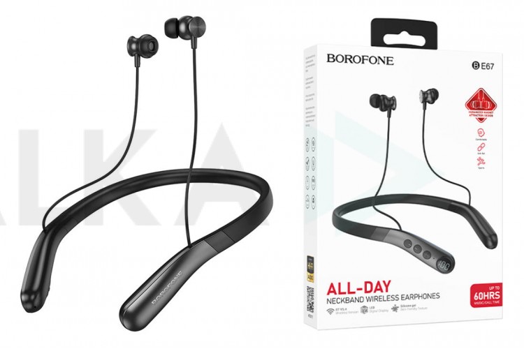 Наушники вакуумные беспроводные BOROFONE BE67 Sound neck-mounted wireless earphones Bluetooth (черный)