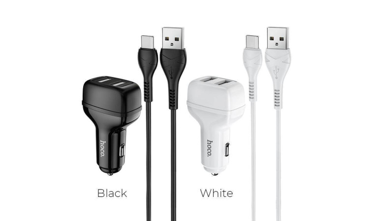 Автомобильное зарядное устройство АЗУ 2USB + кабель Type-C HOCO Z36 Leader 2400mAh (белый) Автомобильное зарядное устройство АЗУ 2USB + кабель Type-C HOCO Z36 Leader 2400mAh (белый)