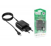 Сетевое зарядное устройство USB + кабель MicroUSB HOCO C72Q Glorius QC3.0 3000mAh (черный)