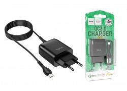 Сетевое зарядное устройство USB + кабель MicroUSB HOCO C72Q Glorius QC3.0 3000mAh (черный)