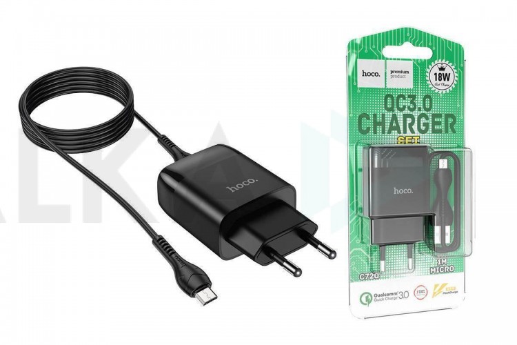 Сетевое зарядное устройство USB + кабель MicroUSB HOCO C72Q Glorius QC3.0 3000mAh (черный)