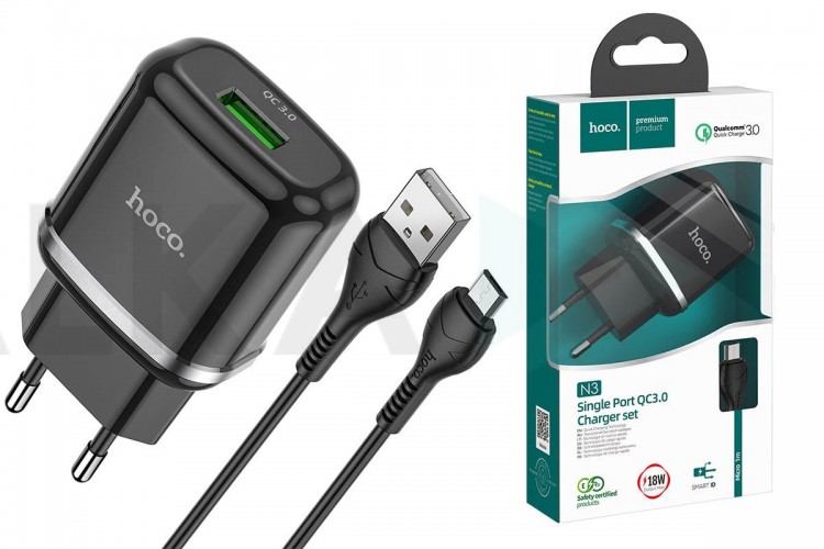 Сетевое зарядное устройство USB + кабель MicroUSB HOCO N3 Special QC3.0 3000mAh (черный)