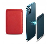 Кармашек визитница для телефона магнитный с MagSafe (кожа) (красный)