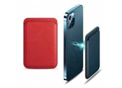 Кармашек визитница для телефона магнитный с MagSafe (кожа) (красный)