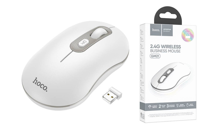 Мышь беспроводная HOCO GM21 (USB, 2.4ГГц+ВТ, 10м) (белый-серый)