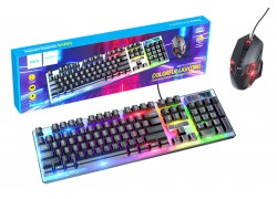 Комплект игровой проводной клавиатура+мышь HOCO GM18 с подсветкой RGB (черный)