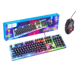 Комплект игровой проводной клавиатура+мышь HOCO GM18 с подсветкой RGB (черный)