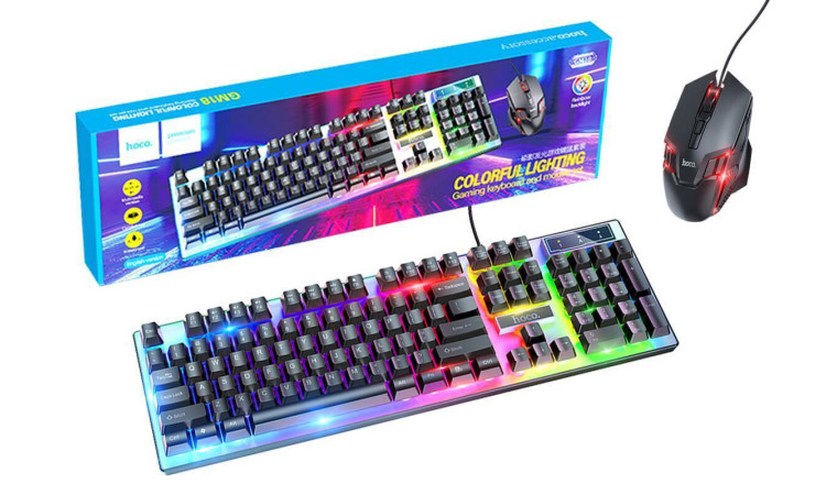 Комплект игровой проводной клавиатура+мышь HOCO GM18 с подсветкой RGB (черный) Комплект игровой проводной клавиатура+мышь HOCO GM18 с подсветкой RGB (черный)