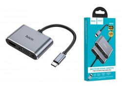 Разветвитель USB-C HUB HOCO HB30 Eco Type-C multi-function converter(HDTV+VGA+USB3.0+PD) (серый металлик)