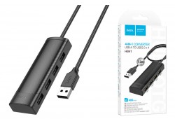 Разветвитель USB-C HUB HOCO HB41 Easy safety 4-in-1 Adapter(USB to USB2.0*4)(L=1.2M) (черный)