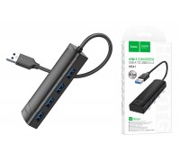 Разветвитель USB-C HUB HOCO HB41 Easy safety 4-in-1 Adapter(USB to USB3.0*4)(L=0.2M) (черный)