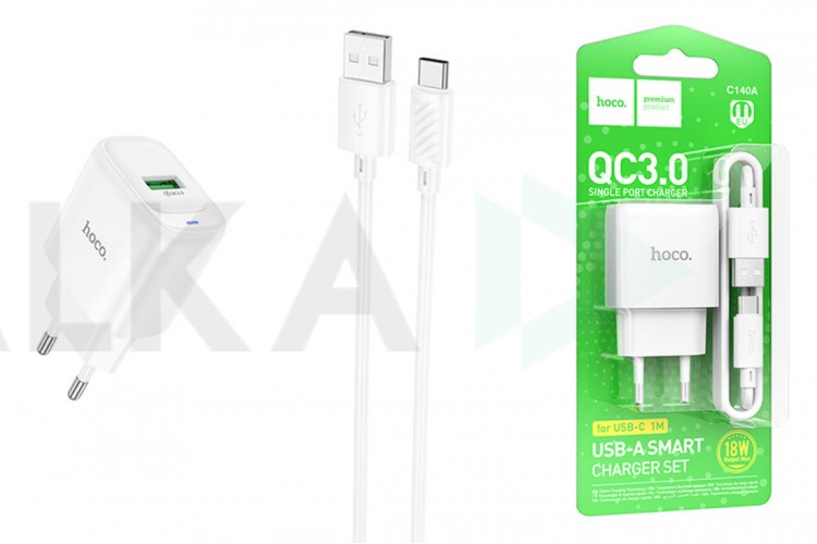 Сетевое зарядное устройство USB + кабель Type-C HOCO C140A Smart QC3.0 (белый)