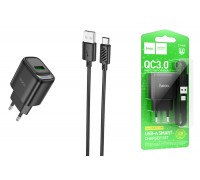 Сетевое зарядное устройство USB + кабель Type-C HOCO C140A Smart QC3.0 (черный)