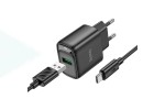 Сетевое зарядное устройство USB + кабель Type-C HOCO C140A Smart QC3.0 (черный)