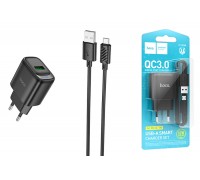 Сетевое зарядное устройство USB + кабель MicroUSB HOCO C140A Smart QC3.0  (черный)