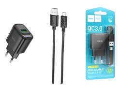 Сетевое зарядное устройство USB + кабель MicroUSB HOCO C140A Smart QC3.0  (черный)