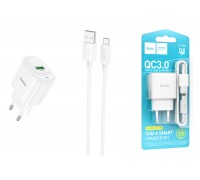 Сетевое зарядное устройство USB + кабель MicroUSB HOCO C140A Smart QC3.0  (белый)