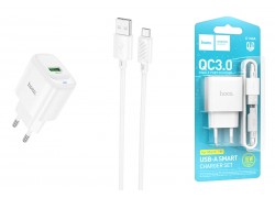 Сетевое зарядное устройство USB + кабель MicroUSB HOCO C140A Smart QC3.0  (белый)