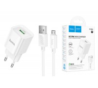 Сетевое зарядное устройство USB + кабель MicroUSB HOCO C145A Charm QC3.0  (белый)