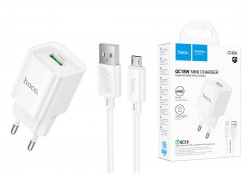 Сетевое зарядное устройство USB + кабель MicroUSB HOCO C145A Charm QC3.0  (белый)