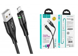 Кабель USB - Lightning HOCO U93, 2,4A (черный) 1,2м (в оплетке, LED индикатор)