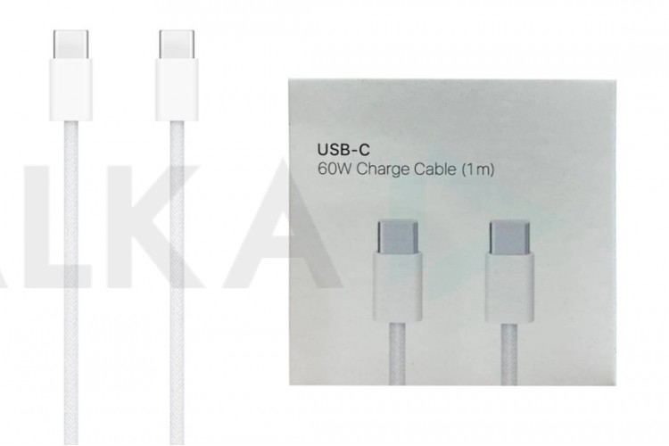 Кабель USB Type-C - USB Type-C APPL for 15 iPhone (copy orig) PD60W (белый) 1м (в оплетке NEW)