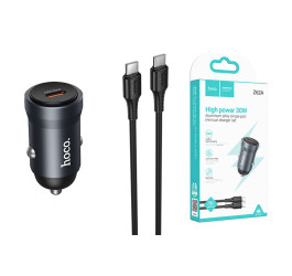Автомобильное зарядное устройство АЗУ USB-С + кабель Type-C HOCO Z62A PD30W (серый)