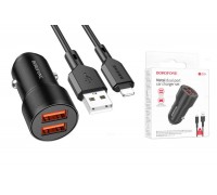 Автомобильное зарядное устройство АЗУ 2USB + кабель Lightning BOROFONE BZ19 Wisdom (черный)