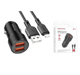 Автомобильное зарядное устройство АЗУ 2USB + кабель Lightning BOROFONE BZ19 Wisdom (черный)
