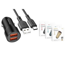 Автомобильное зарядное устройство АЗУ 2USB + кабель Type-C BOROFONE BZ19 2400 mAh (черный)