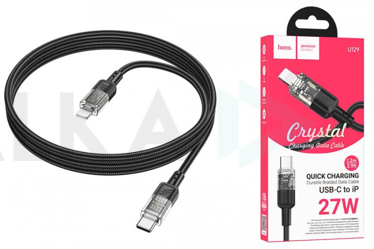 Кабель USB Type-C - Lightning HOCO U129 Spirit PD transparent charging data cable iP (черный) 1м