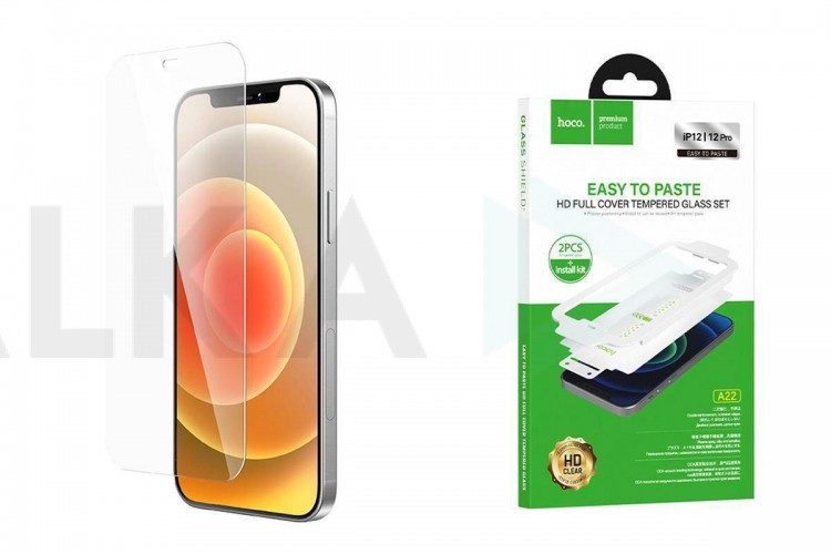 Защитное стекло дисплея iPhone 12 Pro Max (6.7)  HOCO A22 Easy stick HD tempered film set  черное (комплект из 2 стекол и установочной рамки)