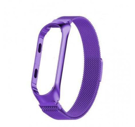 Браслет металлический для XIAOMI MI Band 5 (Миланское плетение)  цвет фиолетовый