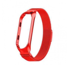 Браслет металлический для XIAOMI MI Band 5 (Миланское плетение)  цвет красный