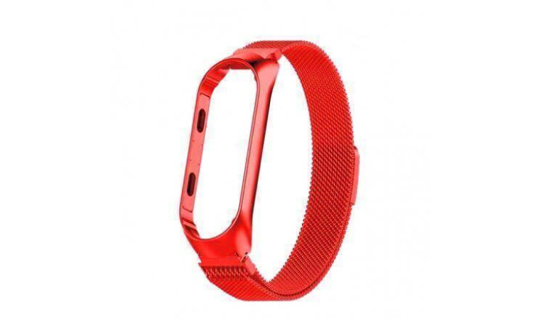 Браслет металлический для XIAOMI MI Band 5 (Миланское плетение) цвет красный Браслет металлический для XIAOMI MI Band 5 (Миланское плетение) цвет красный