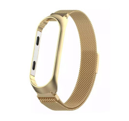 Браслет металлический для XIAOMI MI Band 5 (Миланское плетение)  цвет глянцево золотистый