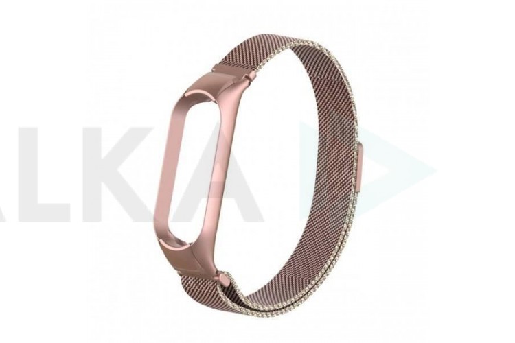 Браслет металлический для XIAOMI MI Band 5 (Миланское плетение)  цвет глянцево розовый