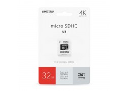 Карта памяти microSDHC Smartbuy 32 GB PRO U3 R/W:90/70 MB/s (с адаптером SD) (SB32GBSDCL10U3-01)