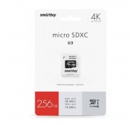 Карта памяти microSDXC Smartbuy 256 GB PRO U3 R/W:90/70 MB/s (с адаптером SD) (SB256GBSDCL10U3-01)