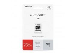 Карта памяти microSDXC Smartbuy 256 GB PRO U3 R/W:90/70 MB/s (с адаптером SD) (SB256GBSDCL10U3-01)