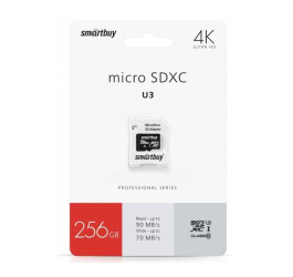 Карта памяти microSDXC Smartbuy 256 GB PRO U3 R/W:90/70 MB/s (с адаптером SD) (SB256GBSDCL10U3-01)