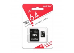 Карта памяти microSDXC Smartbuy 64 GB (сlass 10) с адаптером LE (SB64GBSDCL10-01LE)