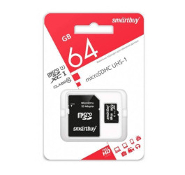 Карта памяти microSDXC Smartbuy 64 GB (сlass 10) с адаптером LE (SB64GBSDCL10-01LE)