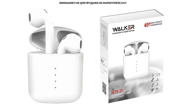 Наушники вакуумные беспроводные WALKER WTS-21, сенсорное управление, независимая работа наушников